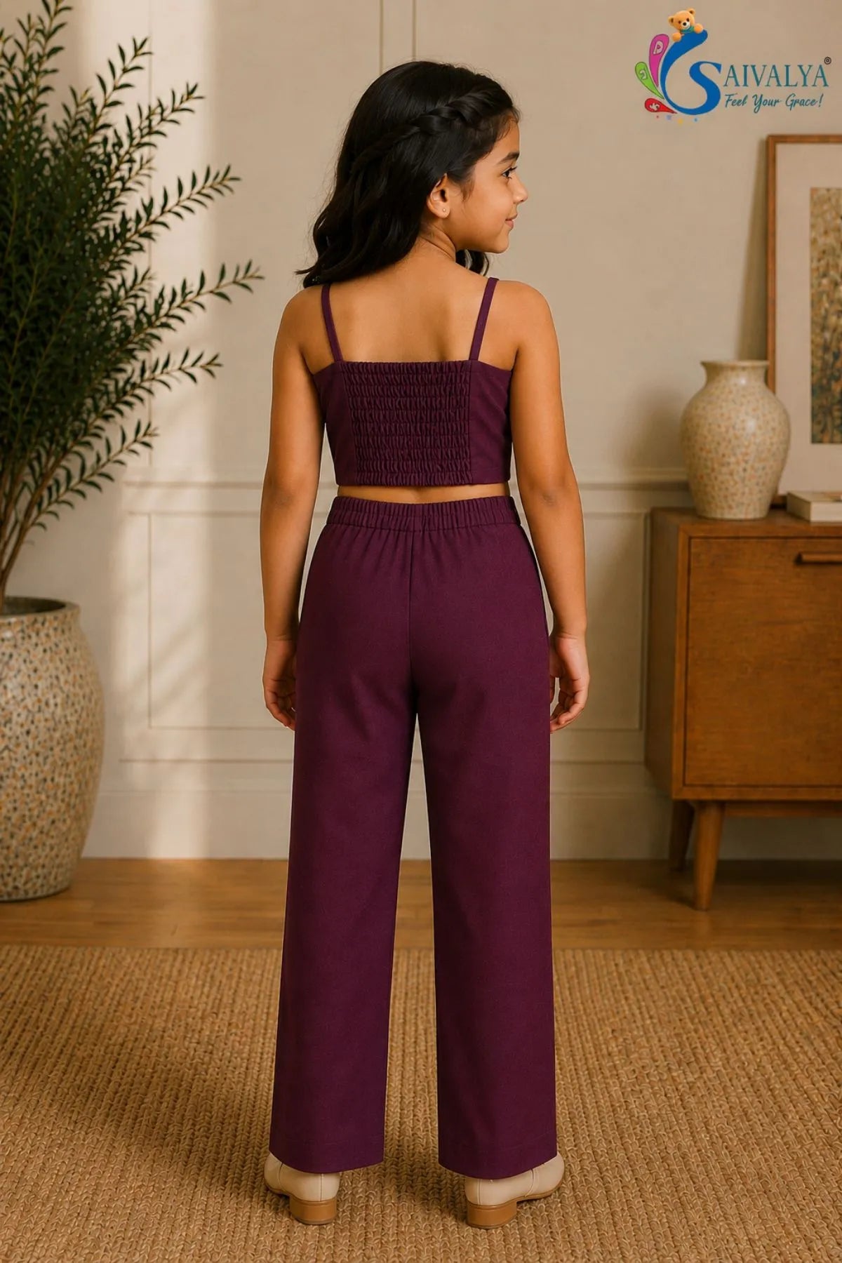 Girls’ Wine Blazer & Trouser Set