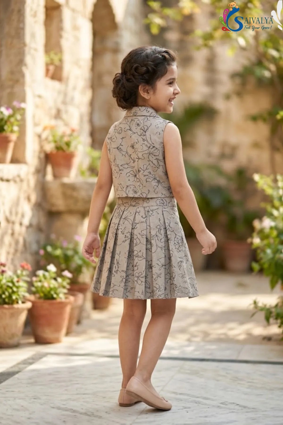 Printed Crop Top & Skirt Set for Girls