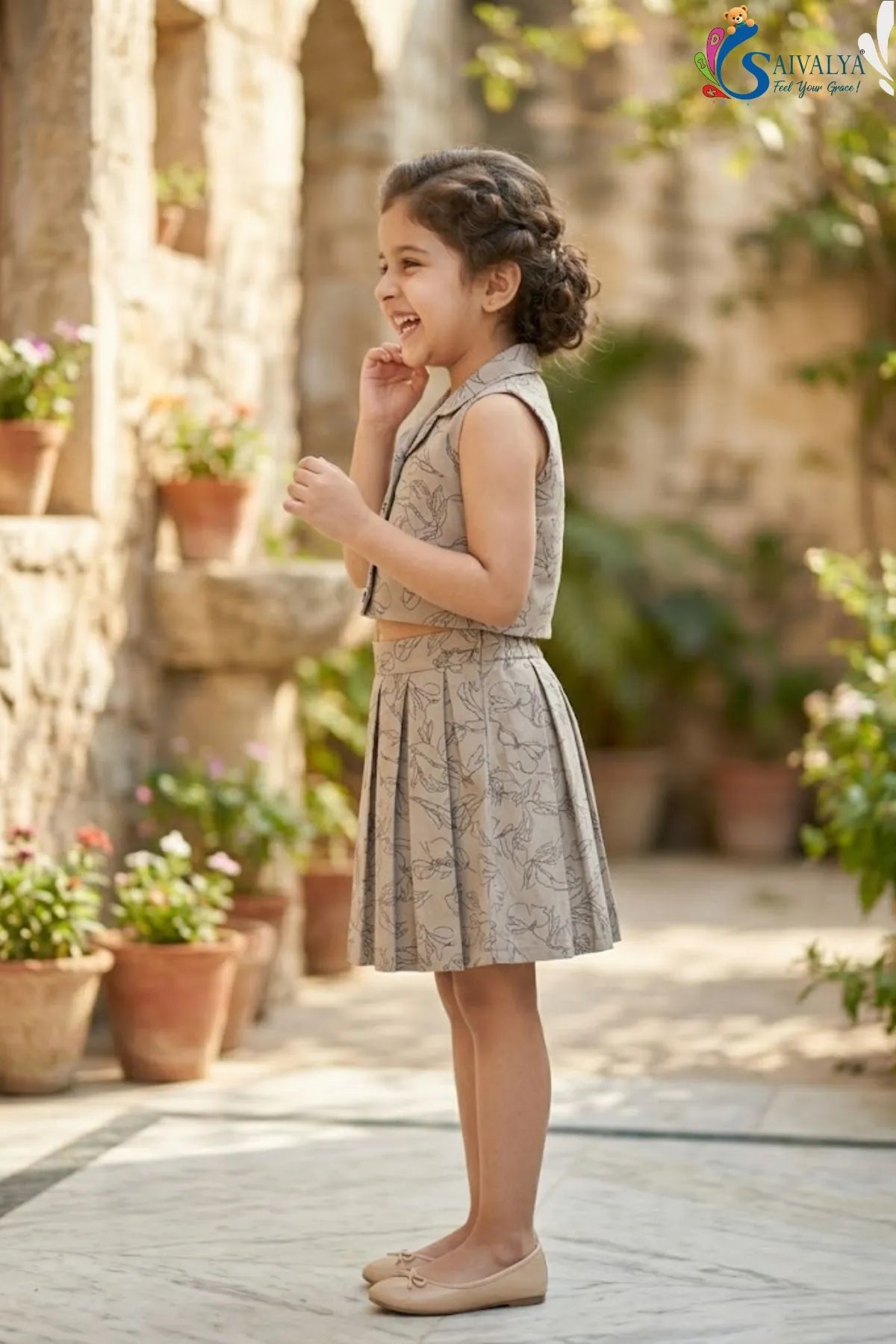 Printed Crop Top & Skirt Set for Girls