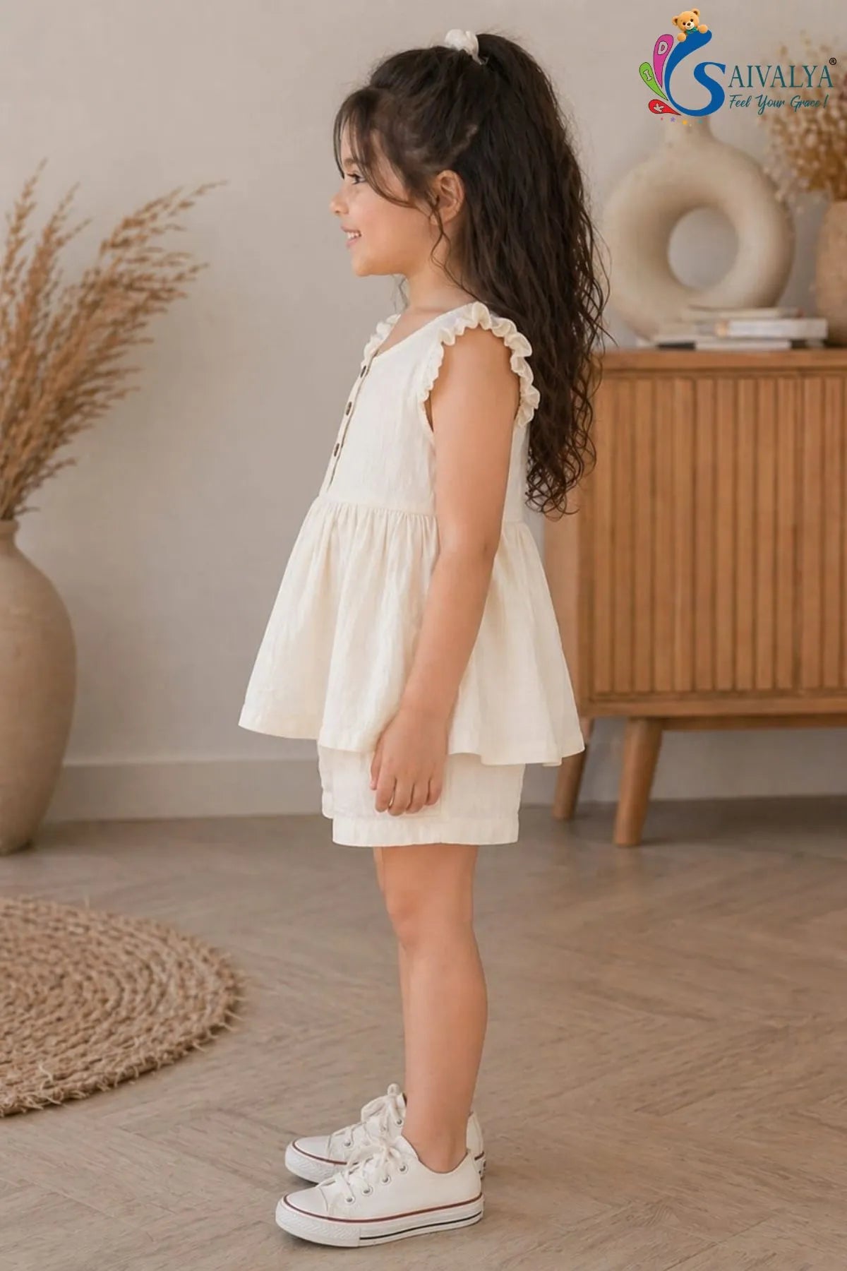 Ivory Ruffle Sleeve Girls Co-Ord Set