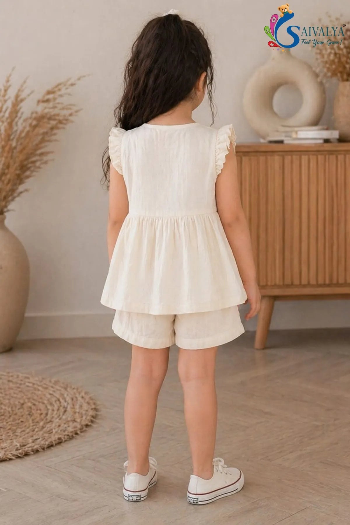 Ivory Ruffle Sleeve Girls Co-Ord Set