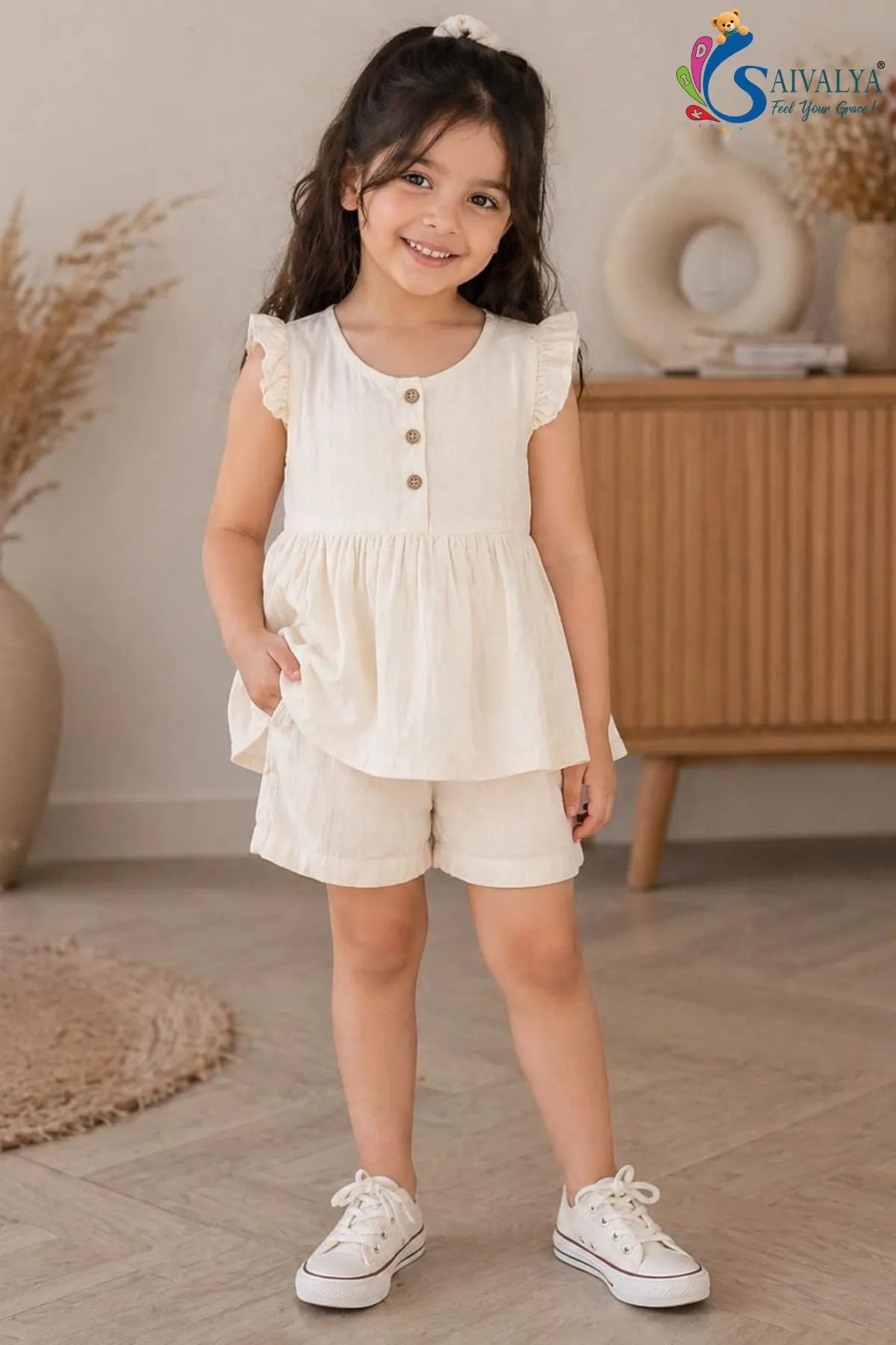 Ivory Ruffle Sleeve Girls Co-Ord Set