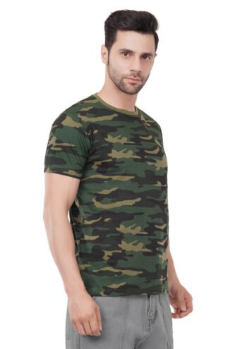 Unisex Military Print Camouflage Green Round Neck T-Shirt