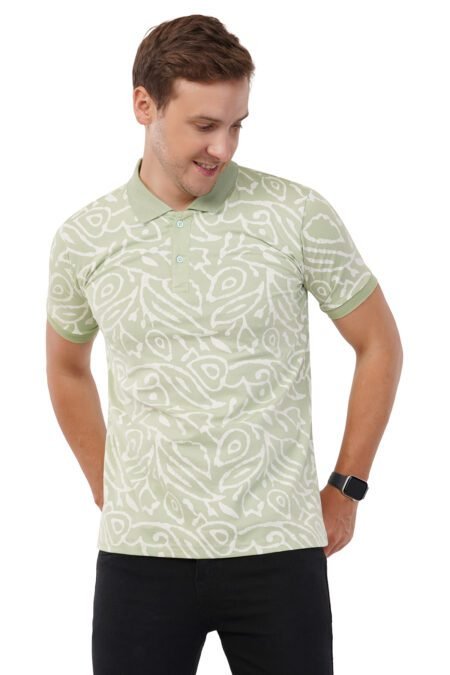 Abstract Pistachio Green Polo T-shirt - Image 4
