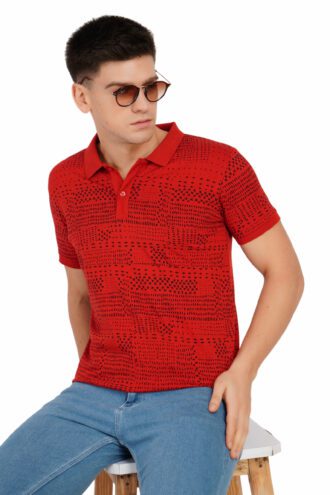 Red & Black Printed Polo T-Shirt
