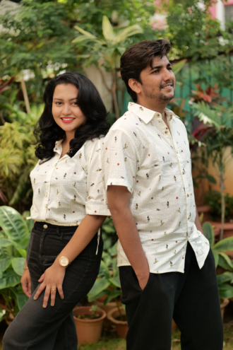 Twinning Seersucker Ivory Casual Shirt and Crop Top – Set of 2
